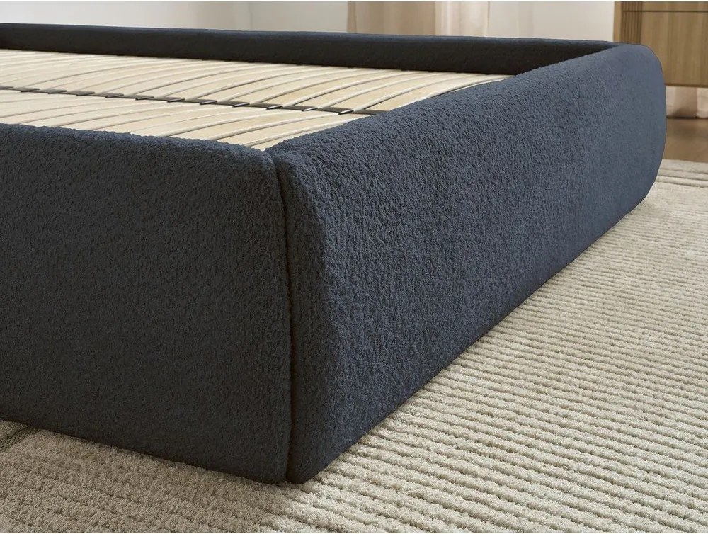 Pat matrimonial albastru închis tapițat cu spațiu de depozitare/fără tăblie cu somieră 160x200 cm Inera – Bobochic Paris