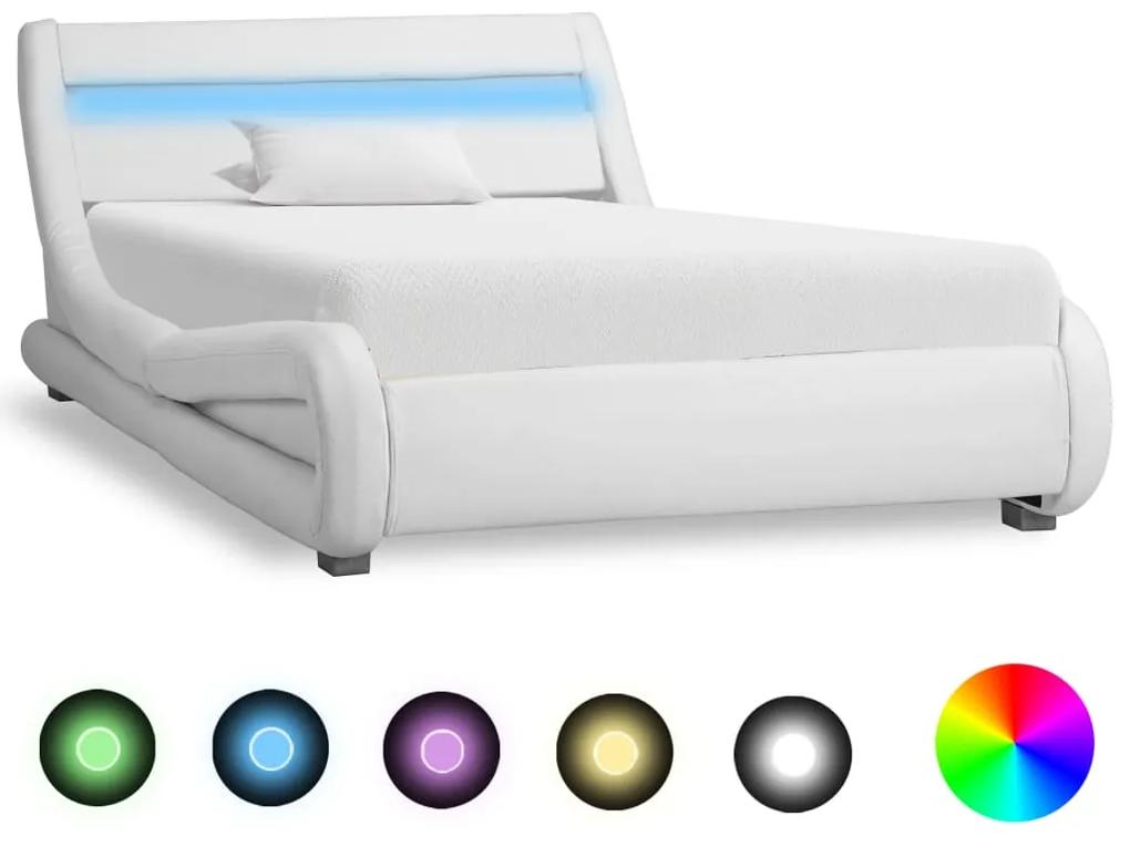 Cadru de pat cu LED-uri, alb, 90 x 200 cm, piele ecologica Alb, 90 x 200 cm