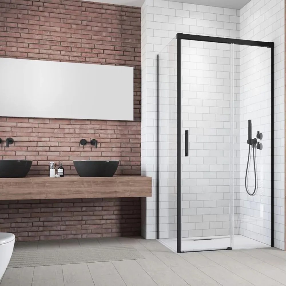 Cabina de dus dreptunghiulara cu usa glisanta Radaway Idea KDJ 150x90 cm finisaj negru mat-transparent dreapta
