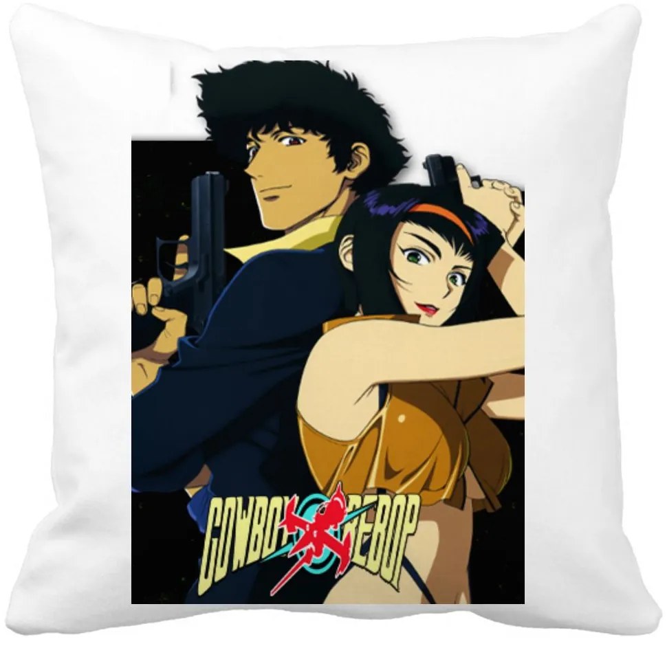 Perna Decorativa cu Cowboy Bebop, 40x40 cm, Alba, Mata, Husa Detasabila, Burduf