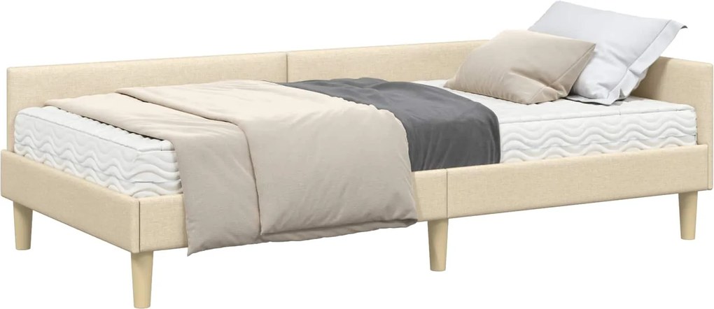 vidaXL Cadru de pat colțar cu saltea cu saltea 2 pcs Crem țesătură