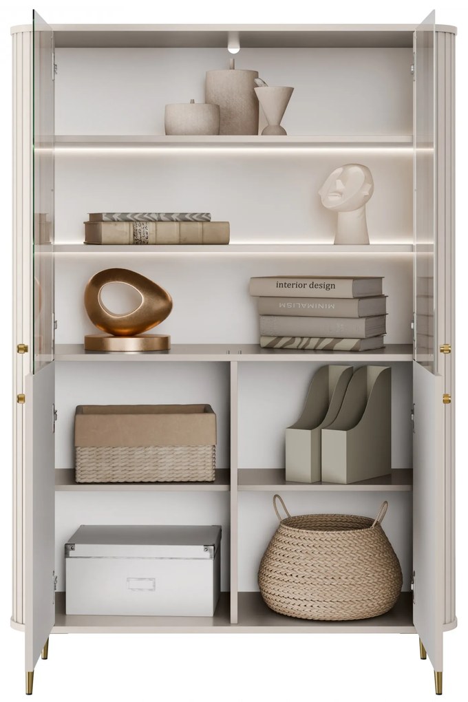 Vitrină cu patru uși Vesper 103 cm - cașmir / picioare aurii