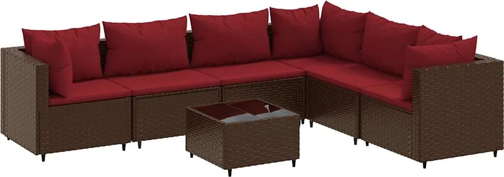 vidaXL Set mobilier de grădină cu perne, 7 piese, maro, poliratan
