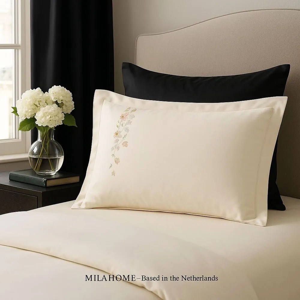 Lenjerie de pat crem din bumbac satinat pentru pat de o persoană cu cearceaf inclus, cu 6 piese 140x200 cm Maison Bloom – Mila Home Luxury