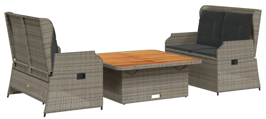 3262742 vidaXL Set mobilier de grădină cu perne, 3 piese, gri, poliratan