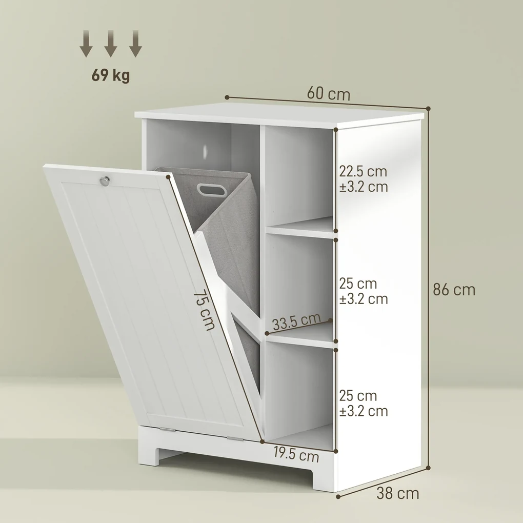 HOMCOM Dulap Modern pentru Rufe cu Coș Detașabil și  Compartimente de Depozitare, 60x38x86 cm, Alb | Aosom Romania