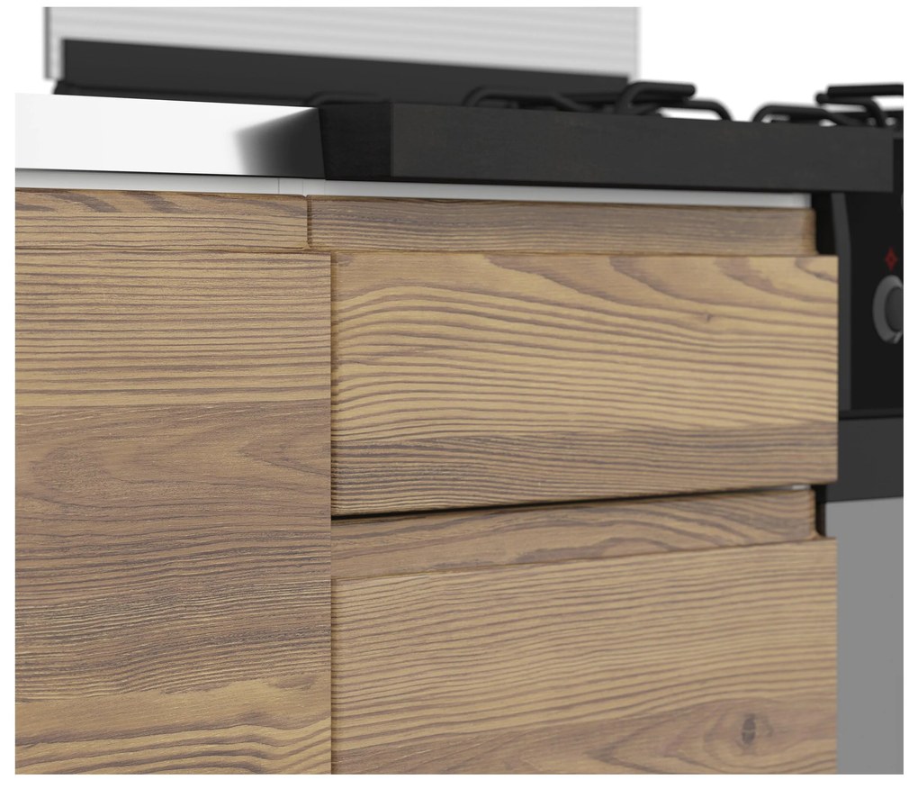 Set mobilier bucătărie 240 cm Junona Line (zadă sibiu auriu + Alb). 1098515