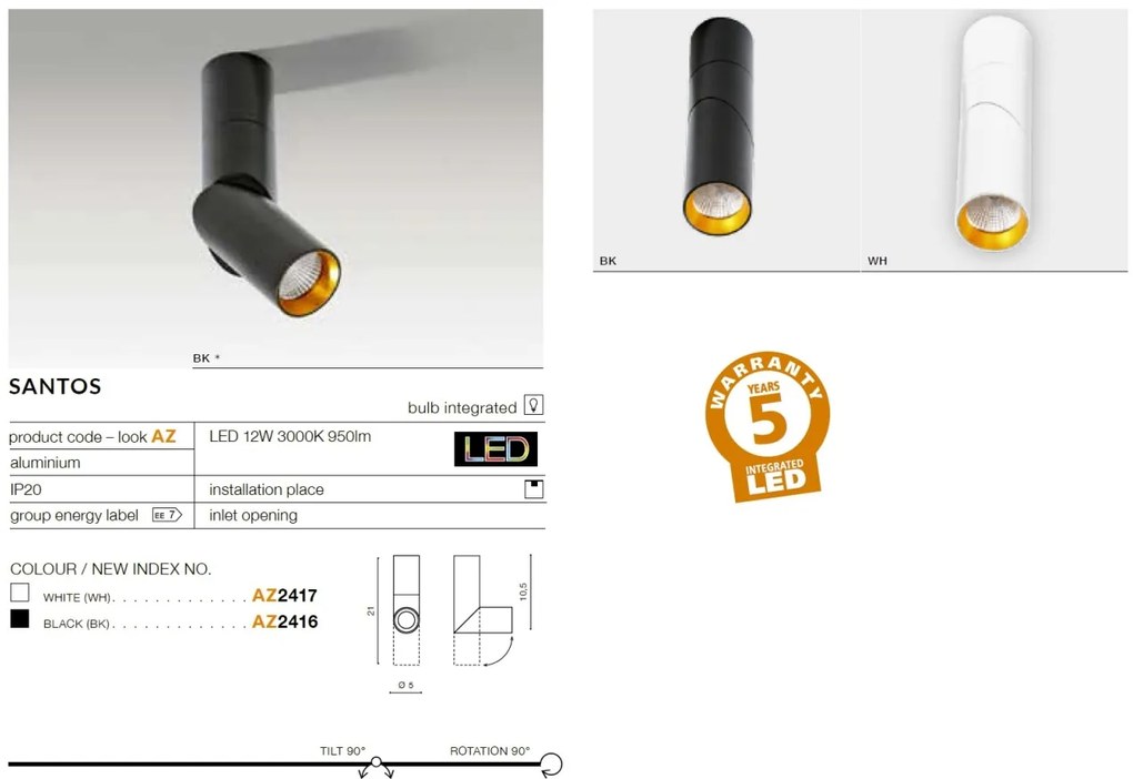 Spot LED modern directionabil aplicat tavan/plafon Santos negru