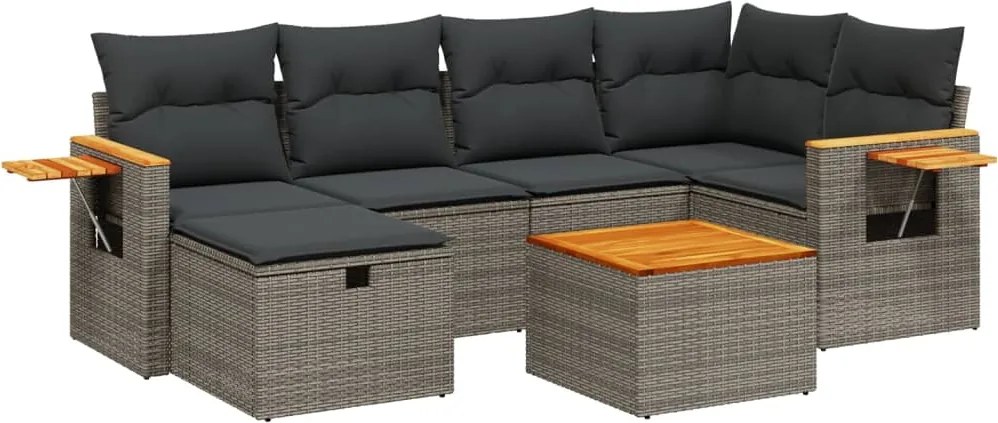 vidaXL Set canapele de grădină, 7 piese, cu perne, gri, poliratan