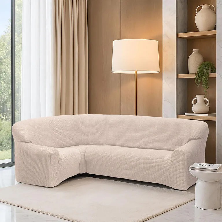 Huse super elastice RUBINIA smântânii colțar (l. 340 - 540 cm)