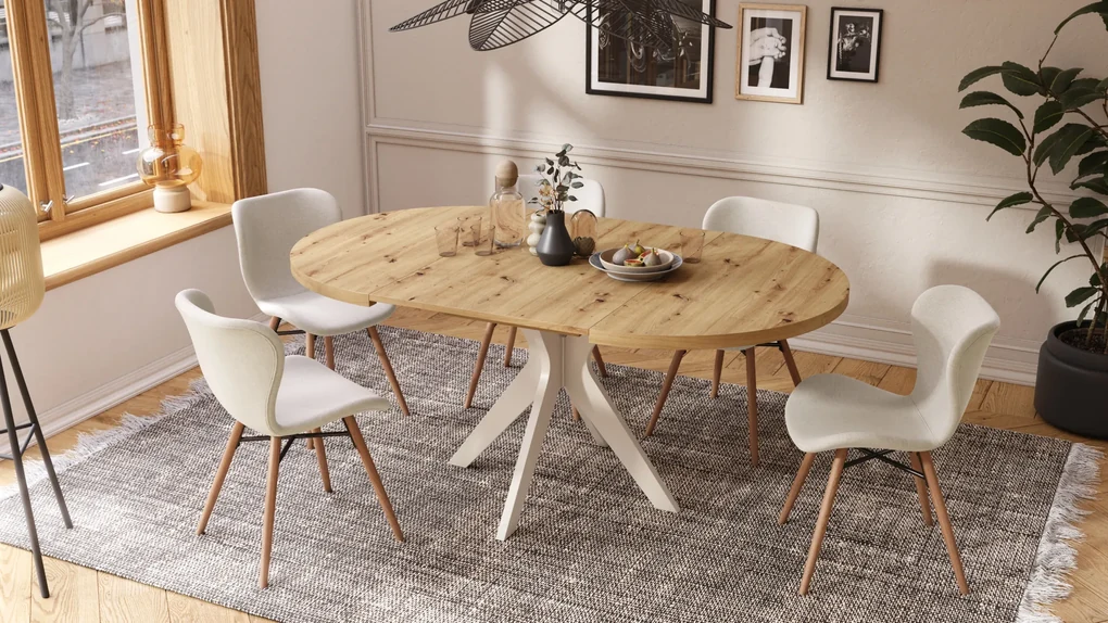 MAZZONI EXPORT ALTEA Bej (material Rio 40)/picioare stejar natural - SCAUN MODERN PENTRU LIVING/SUFRAGERIE/BUCĂTĂRIE/BIROU