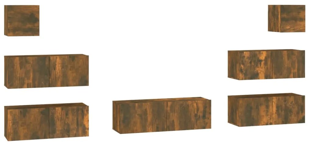 3114547 vidaXL Set comodă TV, 7 piese, stejar fumuriu, lemn compozit
