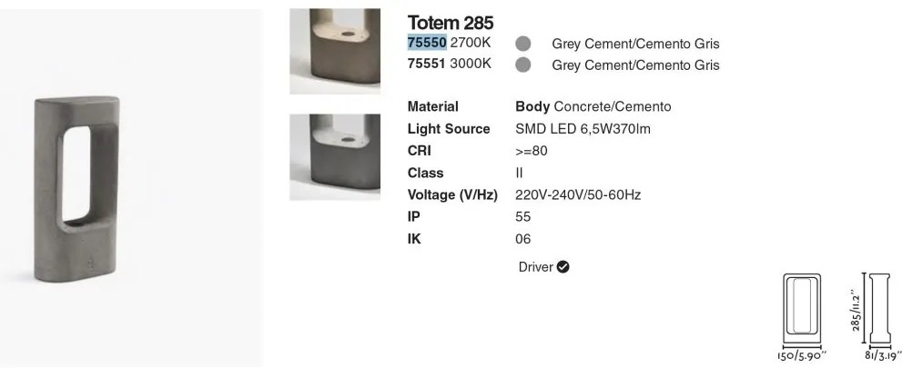 Stalp LED de exterior IP55 TOTEM 27,8cm Grey 2700K