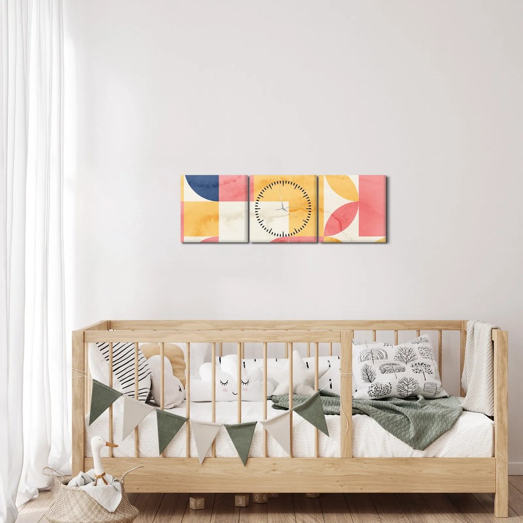 Tablou - Abstracție cu modele retro (cu ceas) (90x30 cm)