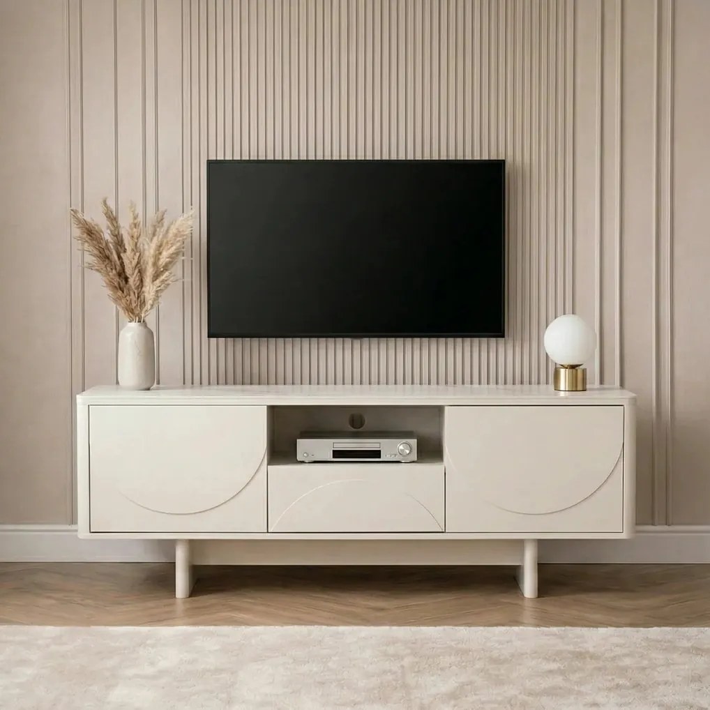 Comoda TV cu blat ceramic SAVOY 150cm alb