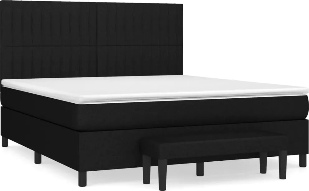 vidaXL Pat box spring cu saltea, negru, 160x200 cm, textil