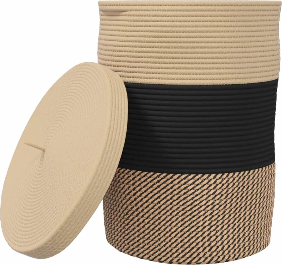 vidaXL Coș de depozitare cu capac, negru și bej, Ø37x50 cm bumbac