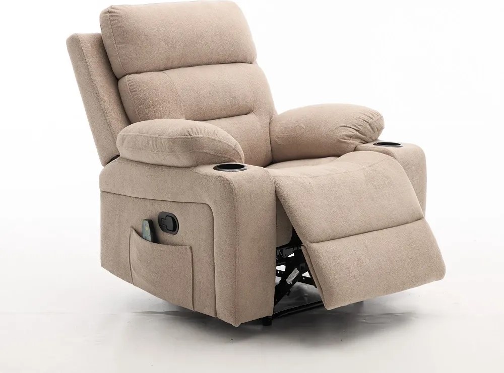 Fotoliu Masaj, Incalzire, Rabatabil, Sezut cu Arcuri Metalice, Suport Picioare extensibil, Chenille, Bej