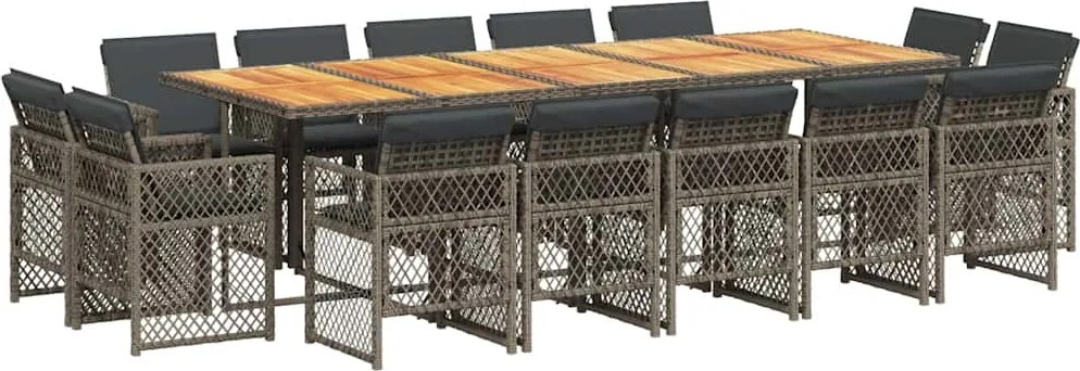 vidaXL Set mobilier de grădină cu perne, 15 piese, gri, poliratan