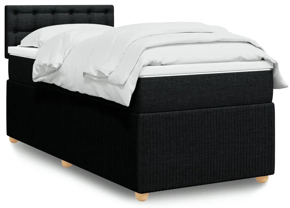 vidaXL Pat box spring cu saltea, negru, 100x200 cm, textil