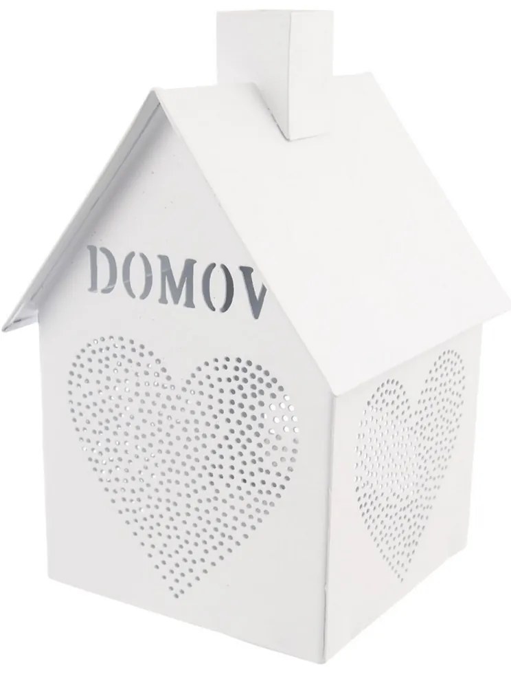 InDecor Sfeșnic metalic Domeček - Domov alb, 12 x12 x 17 cm