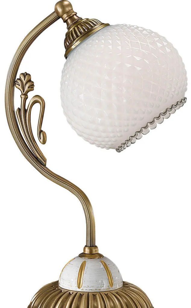 Veioza, lampa de masa clasic design italian din alama, sticla si lemn 8605 RA-P. 8605 P