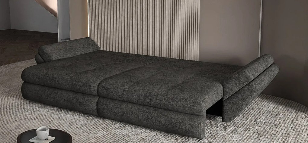 Canapea extensibilă dumonde cu ladă de depozitare si sezut confortabil din spuma high-density, Loana Enjoy Negru 300x100 cm