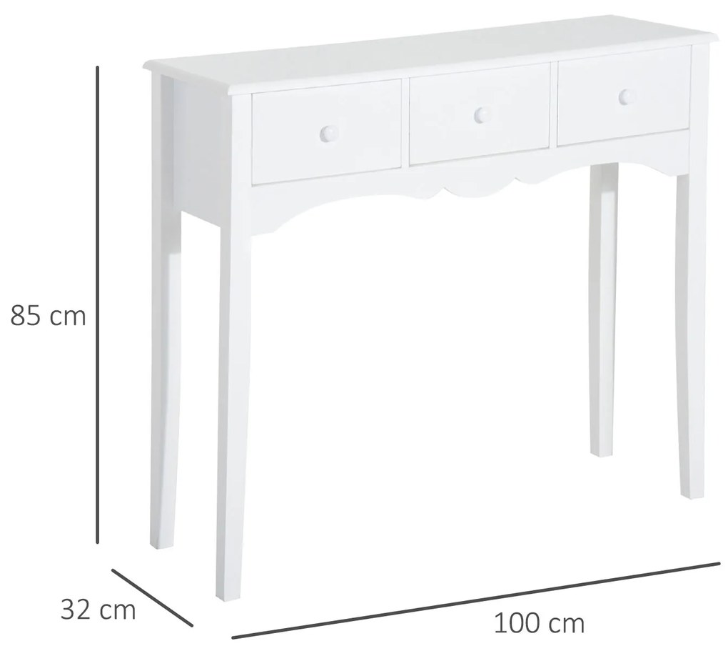 HOMCOM Masă Consolă Modernă cu 3 Sertare, Consolă de Intrare din MDF, pentru Hol, Sufragerie, 100x32x85 cm, Alb | Aosom Romania