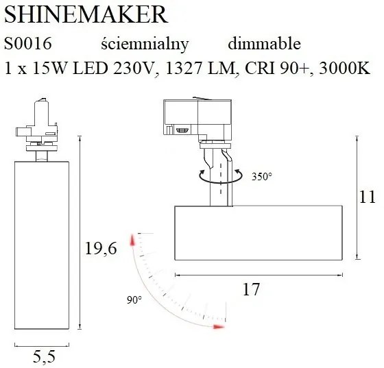 Spot LED directionabil pentru sina trifazata MAXLIGHT, SHINEMAKER negru