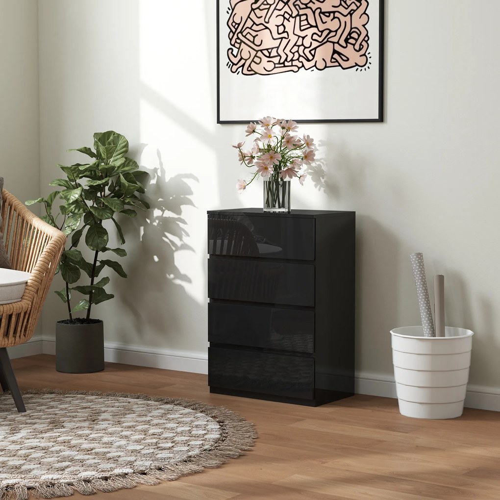 HOMCOM Comodă cu 4 sertare Comodă de stil modern pentru dormitor intrare living 55x34x80 cm Negru | Aosom Romania