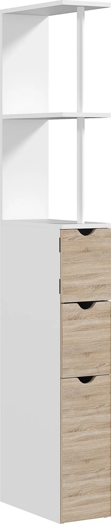 HOMCOM Coloană de Baie din Lemn cu Dulap, Rafturi și Sertare, 15x33x136 cm, Lemn Natural | Aosom Romania