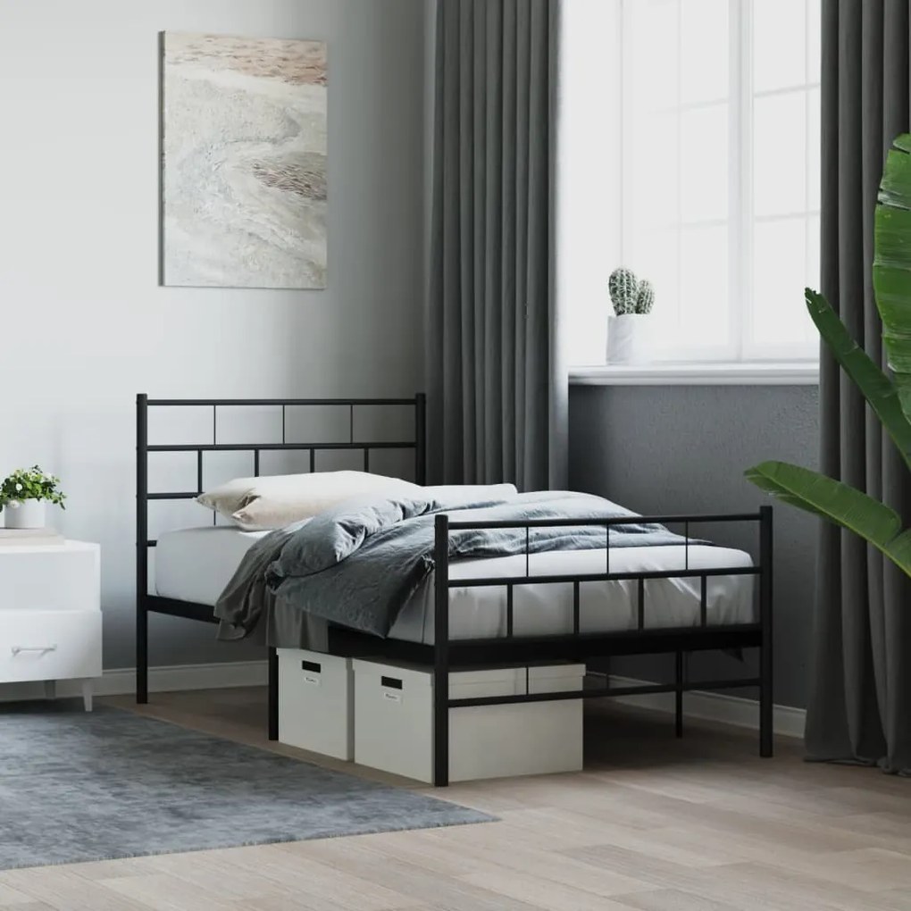 355667 vidaXL Cadru pat metalic cu tăblii de cap/picioare, negru, 75x190 cm