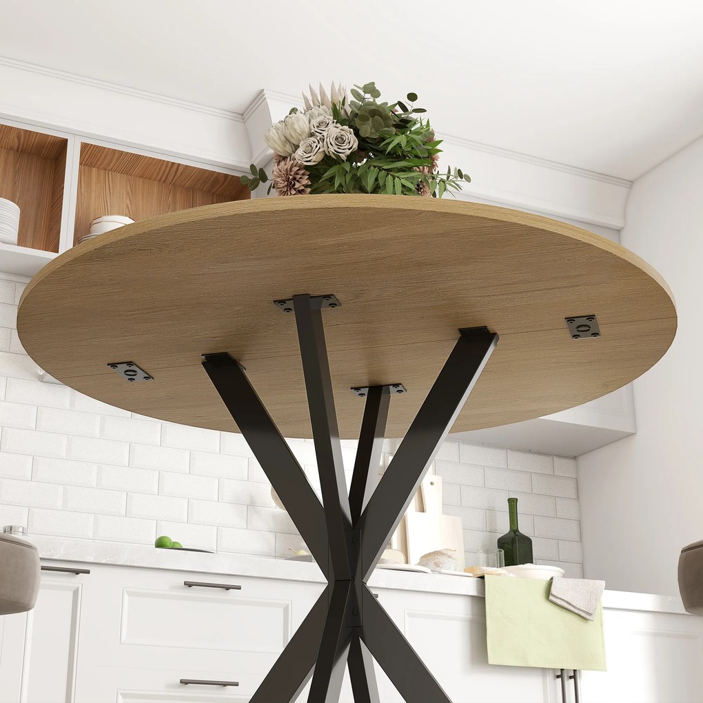 HOMCOM Masă Rotundă de Dining Industrială 80cm - Stejar Alb | Aosom Romania