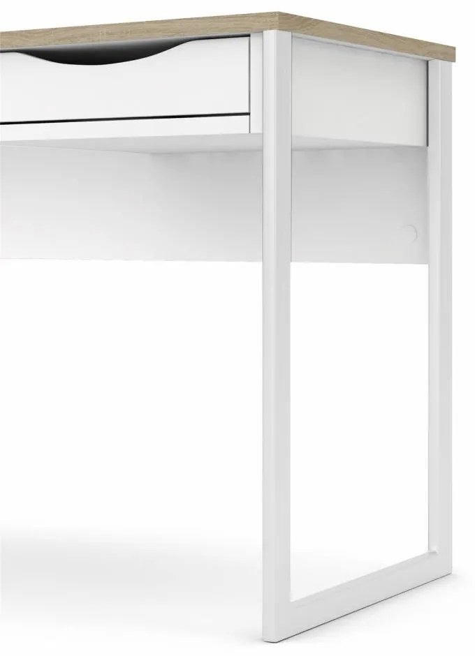 Birou alb EFREM PLUS 513 cu 1 sertar si blat cu decor de stejar