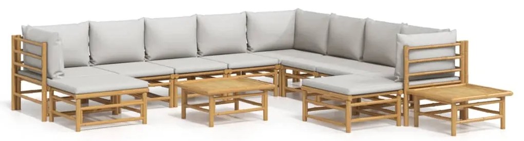 3155099 vidaXL Set mobilier de grădină cu perne gri deschis, 12 piese, bambus