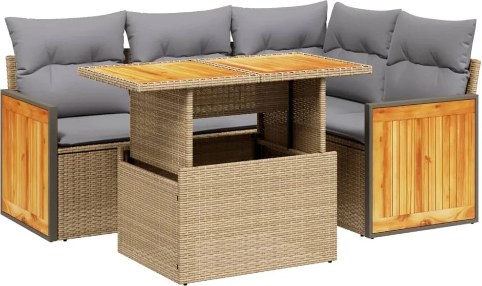 vidaXL Set canapele de grădină cu perne, 5 piese, bej, poliratan