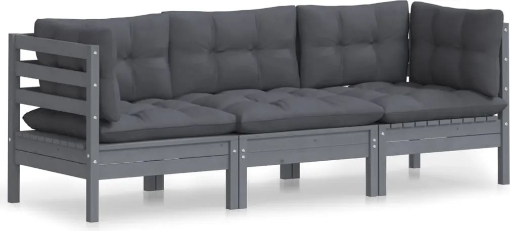vidaXL Canapea grădină cu 3 locuri, cu perne antracit, lemn masiv pin