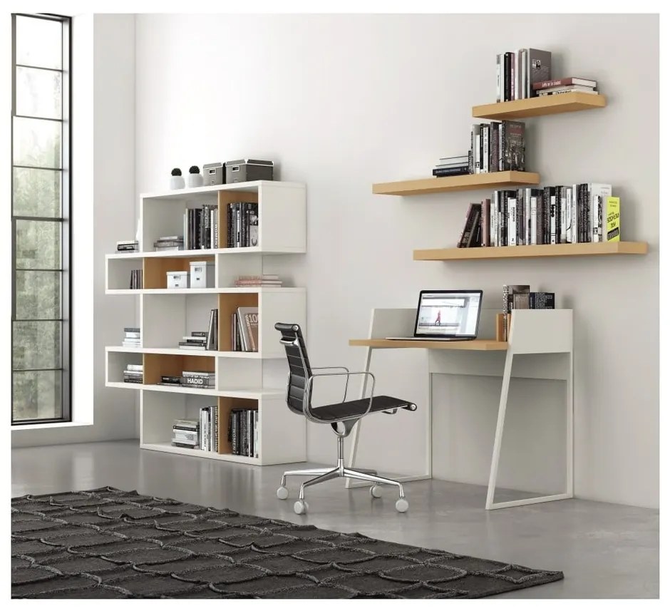 Bibliotecă TemaHome London 002, alb - cu aspect de lemn de stejar