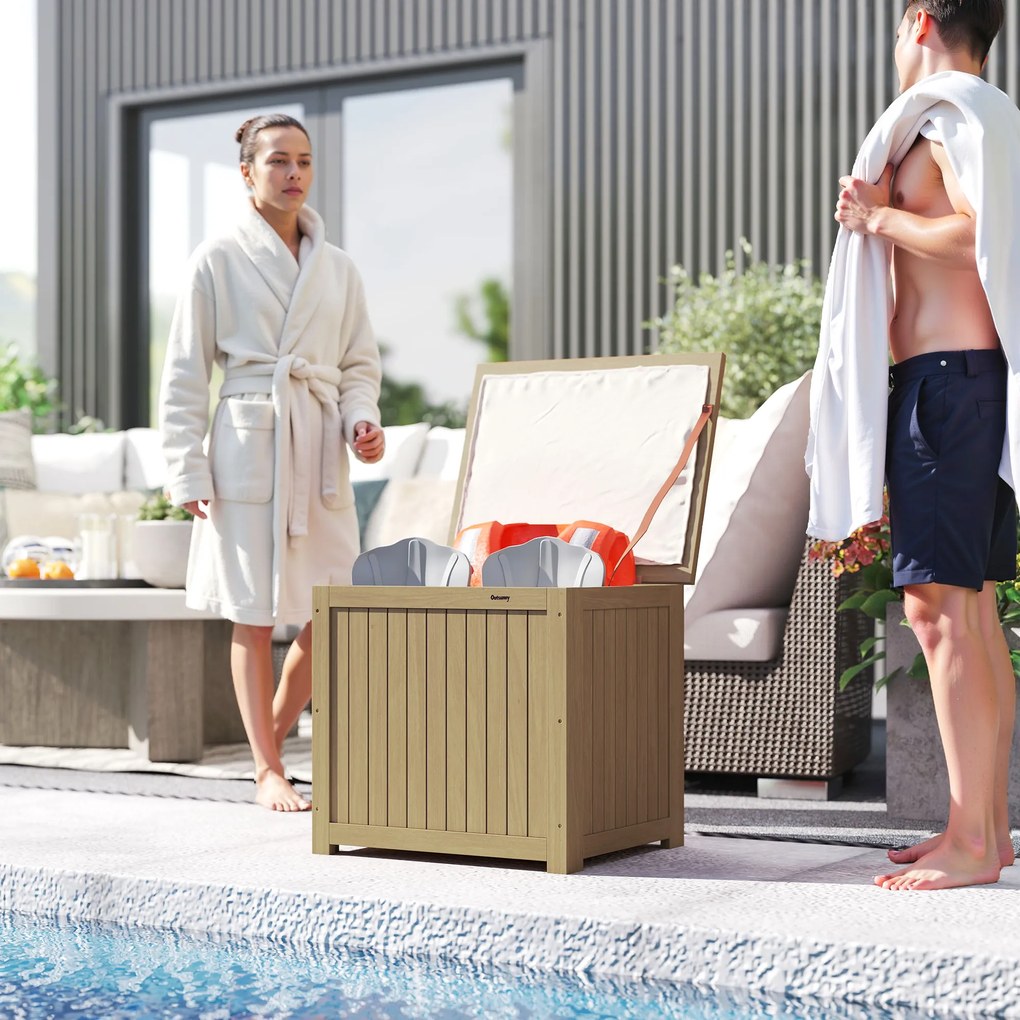 Outsunny Bancă de Exterior 130L, Capac, Cutie Lemn cu Balamale și Curea | Aosom Romania
