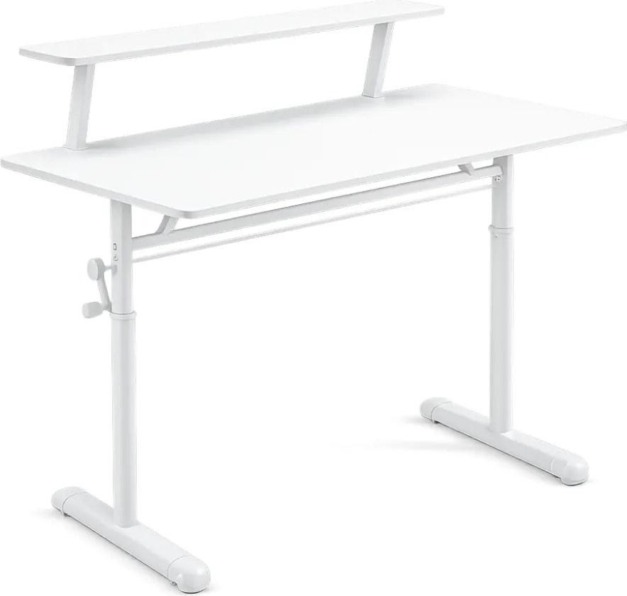 ERGOLEV WX-007 – Birou Reglabil Manual cu Înălțime Ajustabilă 65–90 cm, Blat Monobloc din PAL de Înaltă Densitate 15 mm, Cadru Metalic din Oțel, Raft Superior Integrat, 100x60 cm, Alb