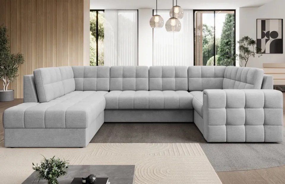 Coltar extensibil cu spatiu oentru depozitare, 299x198x82 cm, Blewett L, Eltap (Culoare: Gri deschis / Gri)