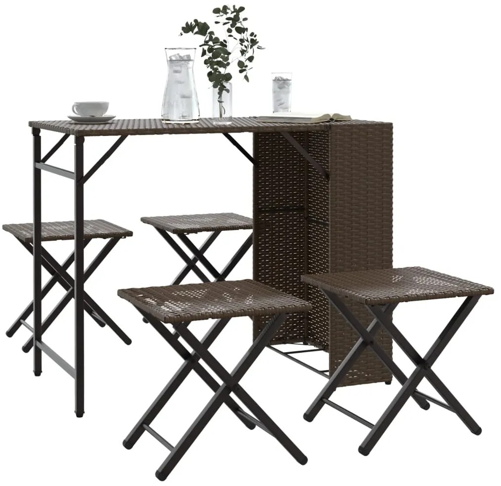 vidaXL Set mobilier de grădină, pliabil, 5 piese, maro, poliratan