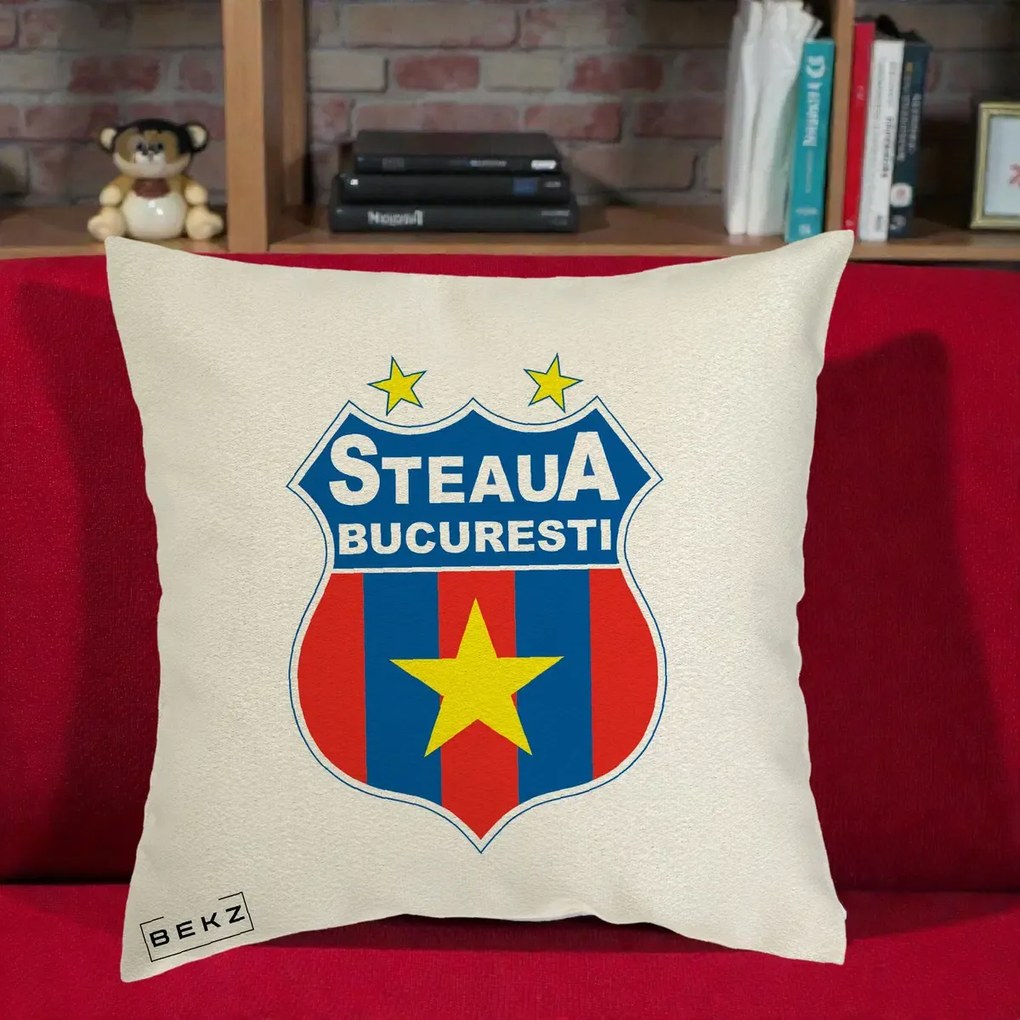 Perna Personalizata Steaua Bucuresti Fotbal, 40x40 cm, Ecru, Husa Detasabila, Perna Inclusa, BEKZ®