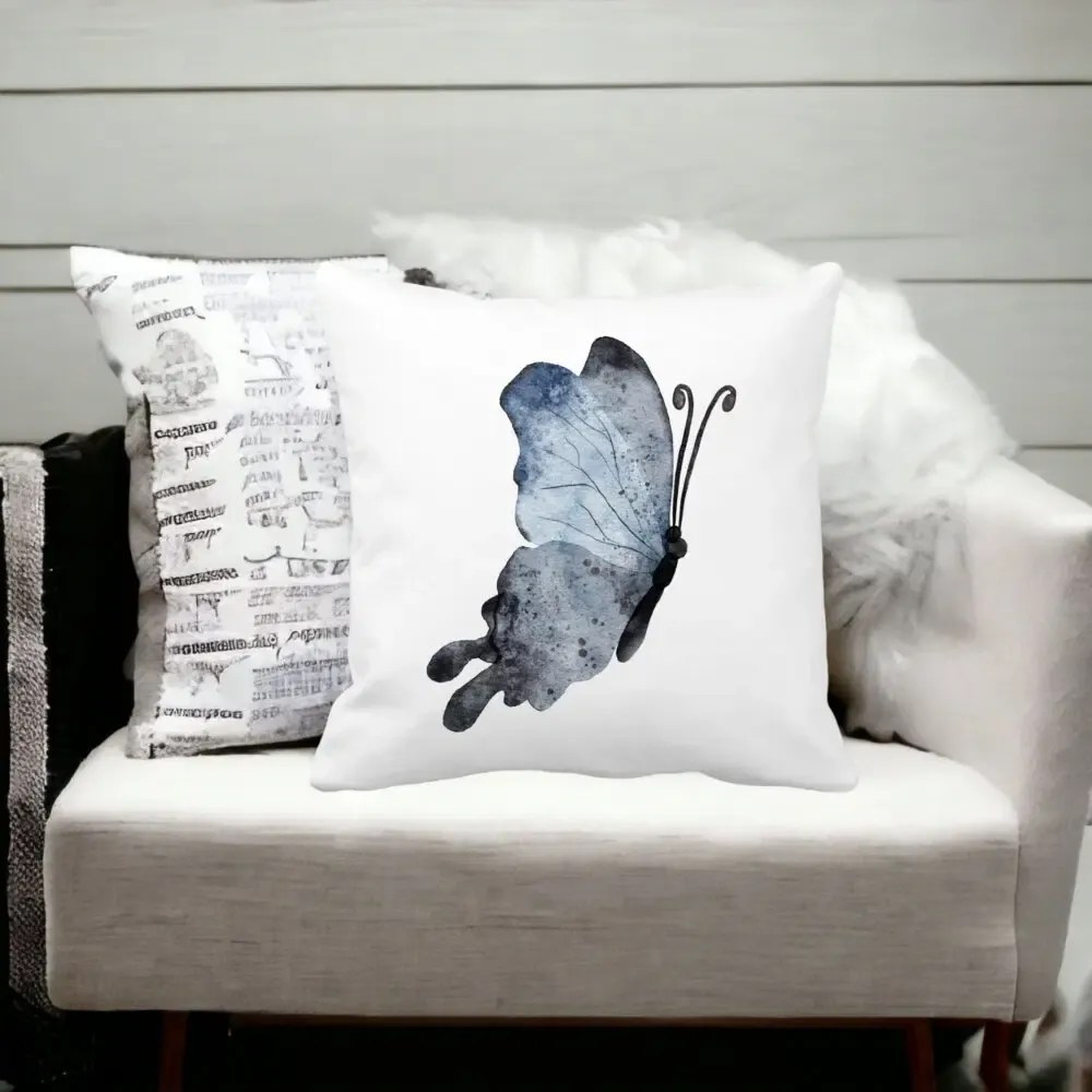 Perna Decorativa Fluture 2, Blue and Black, 40x40 cm, Alba Mata, Husa Detasabila, Perna Inclusa, BEKZ®