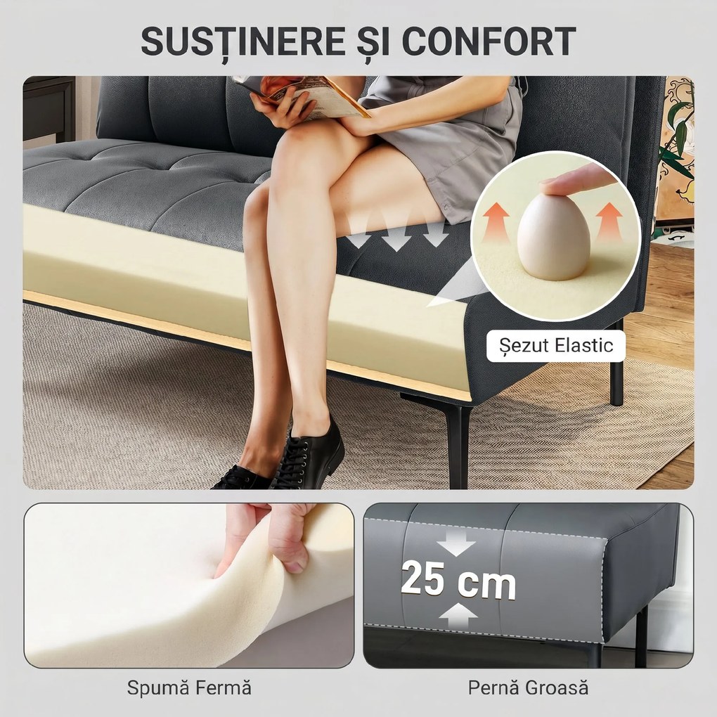 HOMCOM Divan cu Două Locuri Compact din Piele Sintetică, Divan Modern Capitonat cu Nasturi cu Îmbunătățire Spumoasă și Picioare din Lemn, Canapea Fără Brațe pentru Sufragerie și Birou, 115x73x83 cm, Negru | Aosom Romania