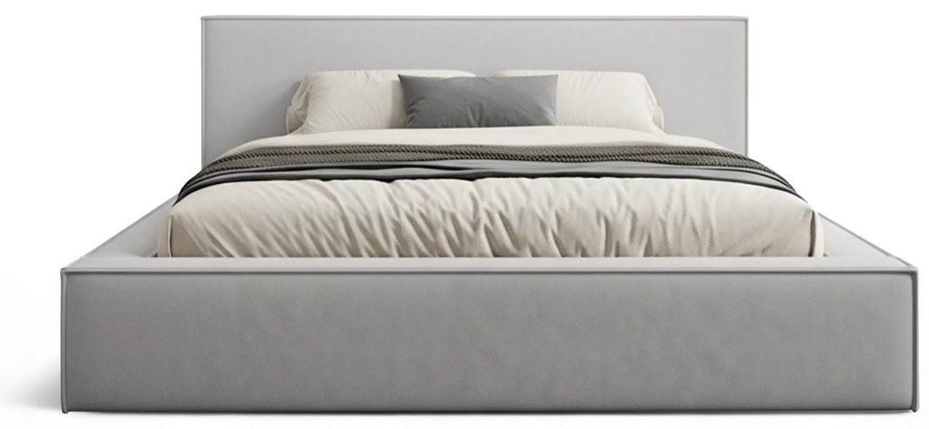 Pat tapițat Nirello 160x200 cu ladă de depozitare - catifea gri Castel 80