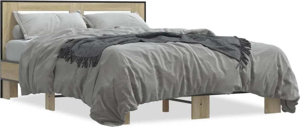 vidaXL Cadru de pat, stejar sonoma, 140x200cm, lemn prelucrat și metal