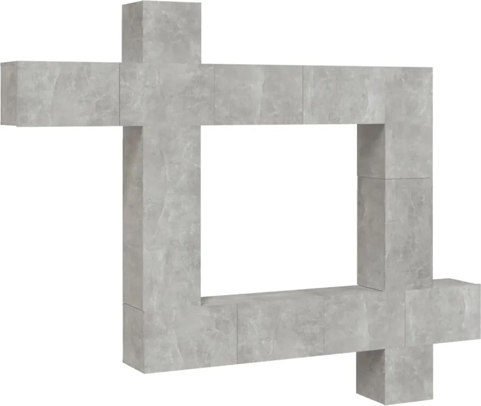 vidaXL Set comodă TV, 9 piese, gri beton, lemn prelucrat