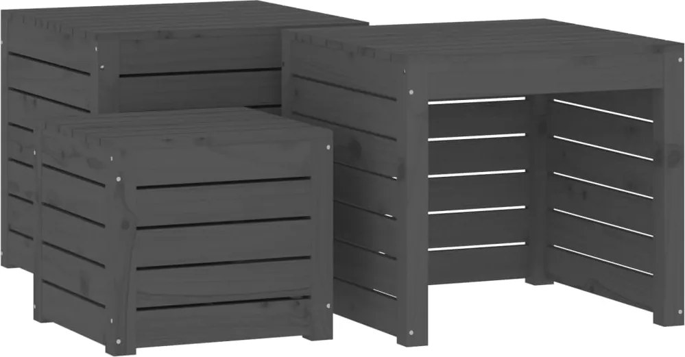 vidaXL Set cutie de grădină, 3 piese, gri, lemn masiv de pin