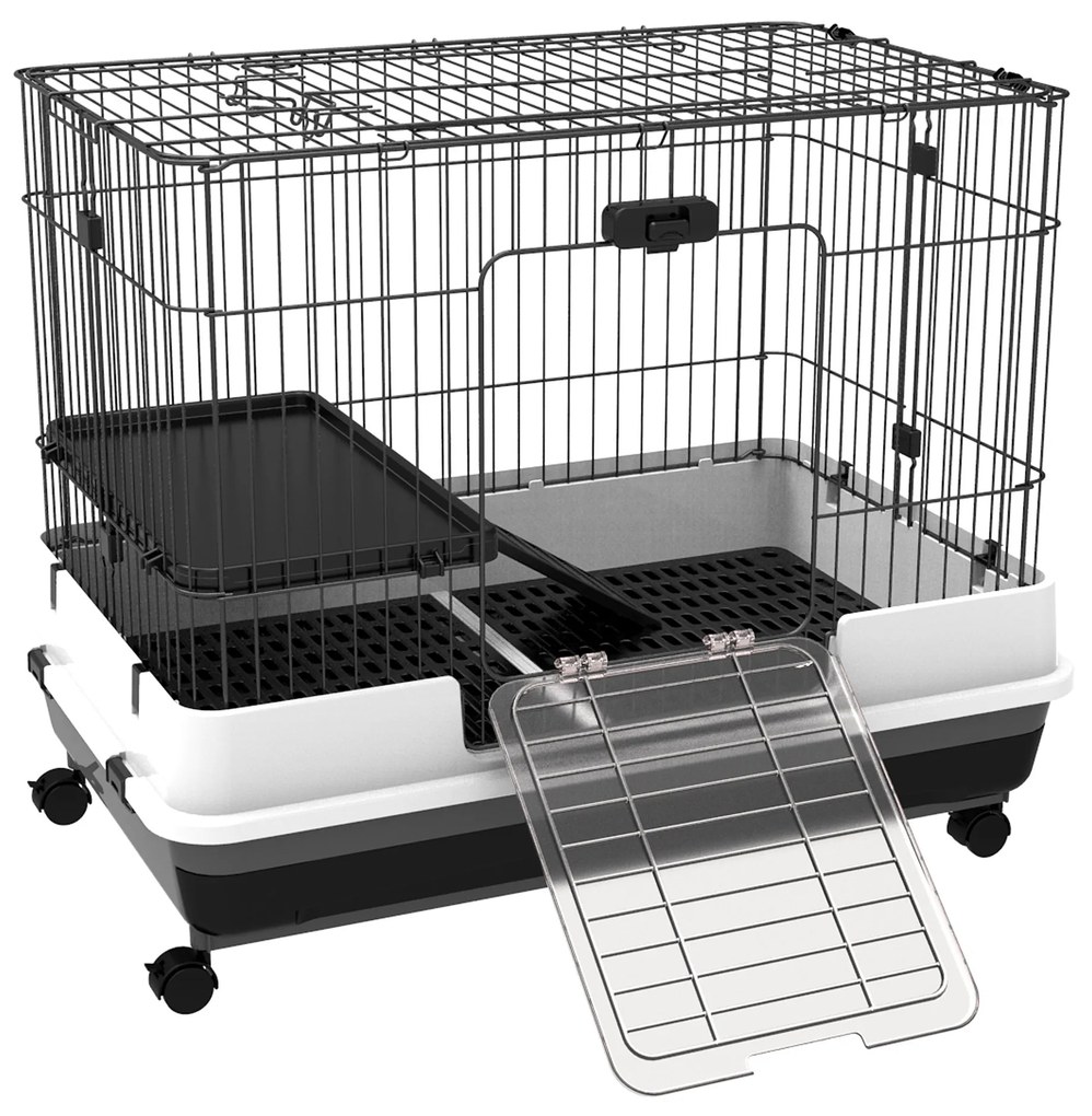 PawHut Cusca pentru Hamsteri Iepuri Cobai in Metal Negru cu 2 Usi | Aosom Romania